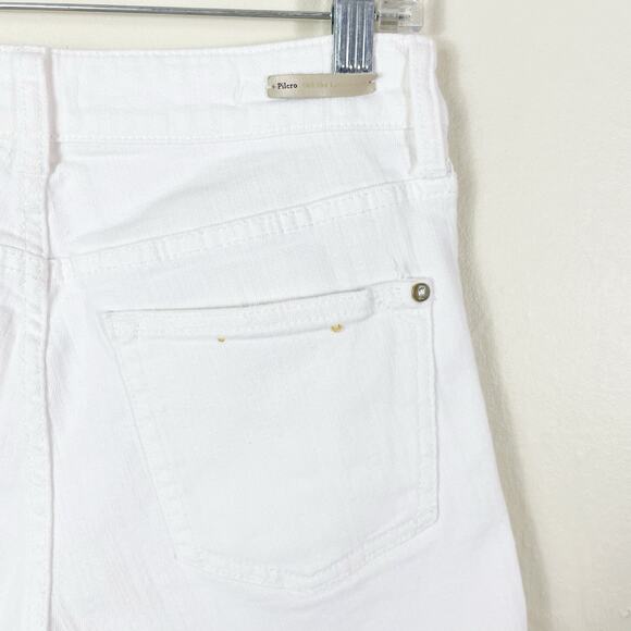 Anthropologie Pilcro White Denim Cuffed Hem Script High Rise Jean Shorts - Picture 9 of 11